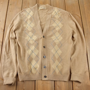 Vintage 1970s Catler Argyle Knit Cardigan Sweater Made In Great Britain Size Small