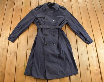 Vintage 1990s DSCP Defender Navy Blue Trench Coat / Heavy Trench / Full Length Jacket / Streetwear / Defense Logistics Agency