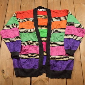 Vintage 1990s Metallic Knitted Cardigan Sweater / Vintage Cardigan / Shiny / Button Up / Abstract Pattern