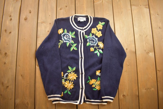Vintage 1990s Alfred Dunner Knitted Floral Crewne… - image 1