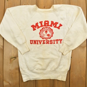 Vintage 1950&#39;s University of Miami Frock Print Collegiate Crewneck / Sweatshirt / Raglan Sleeve / NCAA Sweatshirt / Sportswear / Athleisure