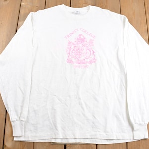 Vintage 1990s Trinity College NRAC Graphic Long Sleeve T-Shirt / Streetwear / Retro Style / Single Stitch / Made In USA / 90s Graphic Tee