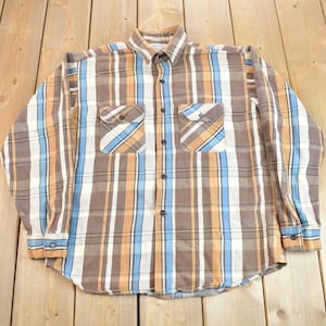 Vintage 1990s Five Brother Plaid Button Up Shirt / Made In USA / Size L / Vintage Flannel / Basic Button Up / Workwear
