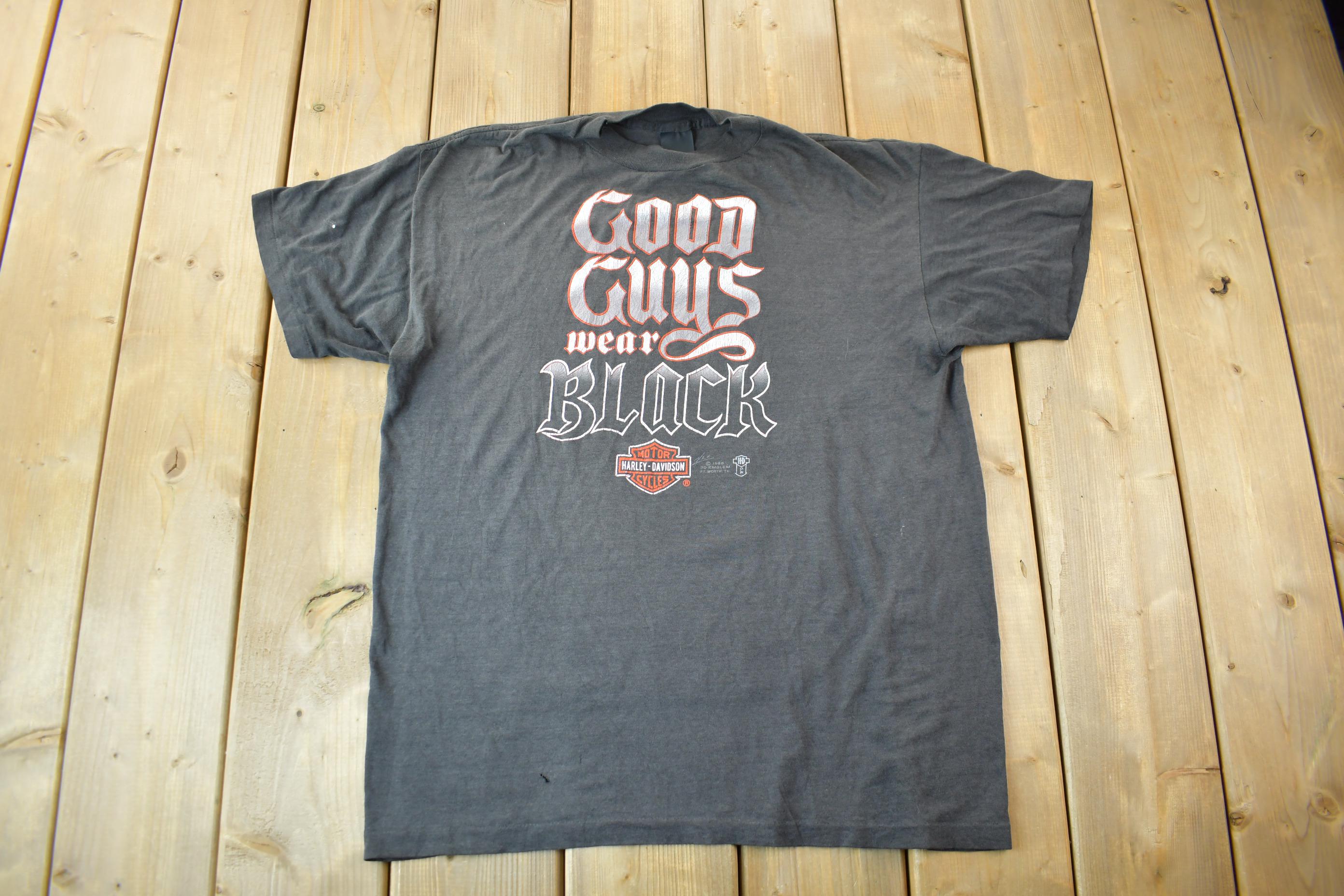 Vintage 1986 Harley Davidson Good Guys Wear Black 3 Emblem T-shirt 