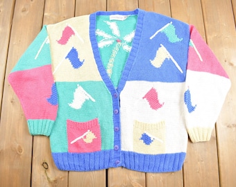 Large 70s Yellow Knit Cardigan Sweater / Grand Slam