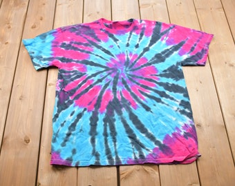 Vintage 1990s DNA Tie Dye Blank Shirt / Delta Tag / Party Shirt / Purple & Blue Tie Dye