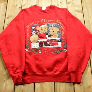 Vintage Christmas Crewneck , 90s Crewneck , Cute Teddy Bear Graphic , Animals , Vintage Sweatshirt , Hand Painted / Holiday