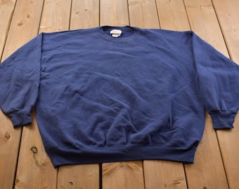 Vintage 1990s Blank Navy Blue Crewneck Sweatshirt / 90s Crewneck / Made In USA / Essential / Streetwear / 90s Blank / Hanes Crewneck
