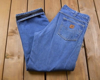 Vintage 1990s Carhartt Cotton Lined Work Jeans Size 35 x 29 / 90s Carpenter Pants / Winter Wear / Vintage Workwear