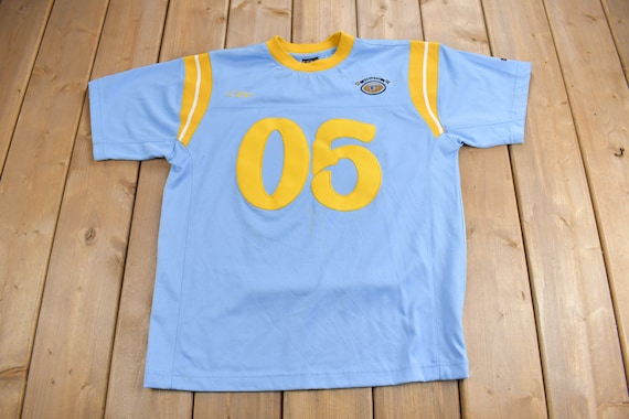 70s vintage yellow × blue football tee Adidas Vintage Soccer Jersey 1970s | Yellow and Blue