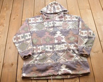 Vintage 1990s G4000 Aztec Pattern Fleece Sweater / Outdoorsman / 90s Sweater / Streetwear / Hiking / Fleece Zip up / Aztec Theme