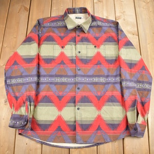 Vintage 1990s Earthbound Trading Co Azteken Muster Button Up Shirt Heavy Weight / Vintage Cowboy Shirt / Rodeo Shirt / South Western