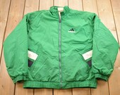 Vintage 1990s Adidas Windbreaker Jacket Embroidered Logo Athletic Spring Summer Sportswear Streetwear Athleisure