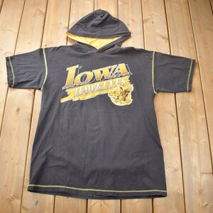 Vintage 1990s Iowa Hawkeyes Collegiate Hooded T-Shirt / NCAA Tee / Americana / Sportswear / The University Of Iowa