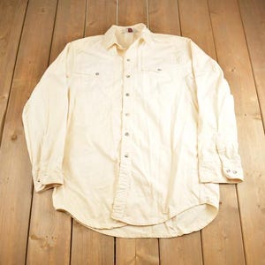 Vintage 1980s Carhartt Rugged Outdoor Wear White Blank Button Up Shirt Made In USA
