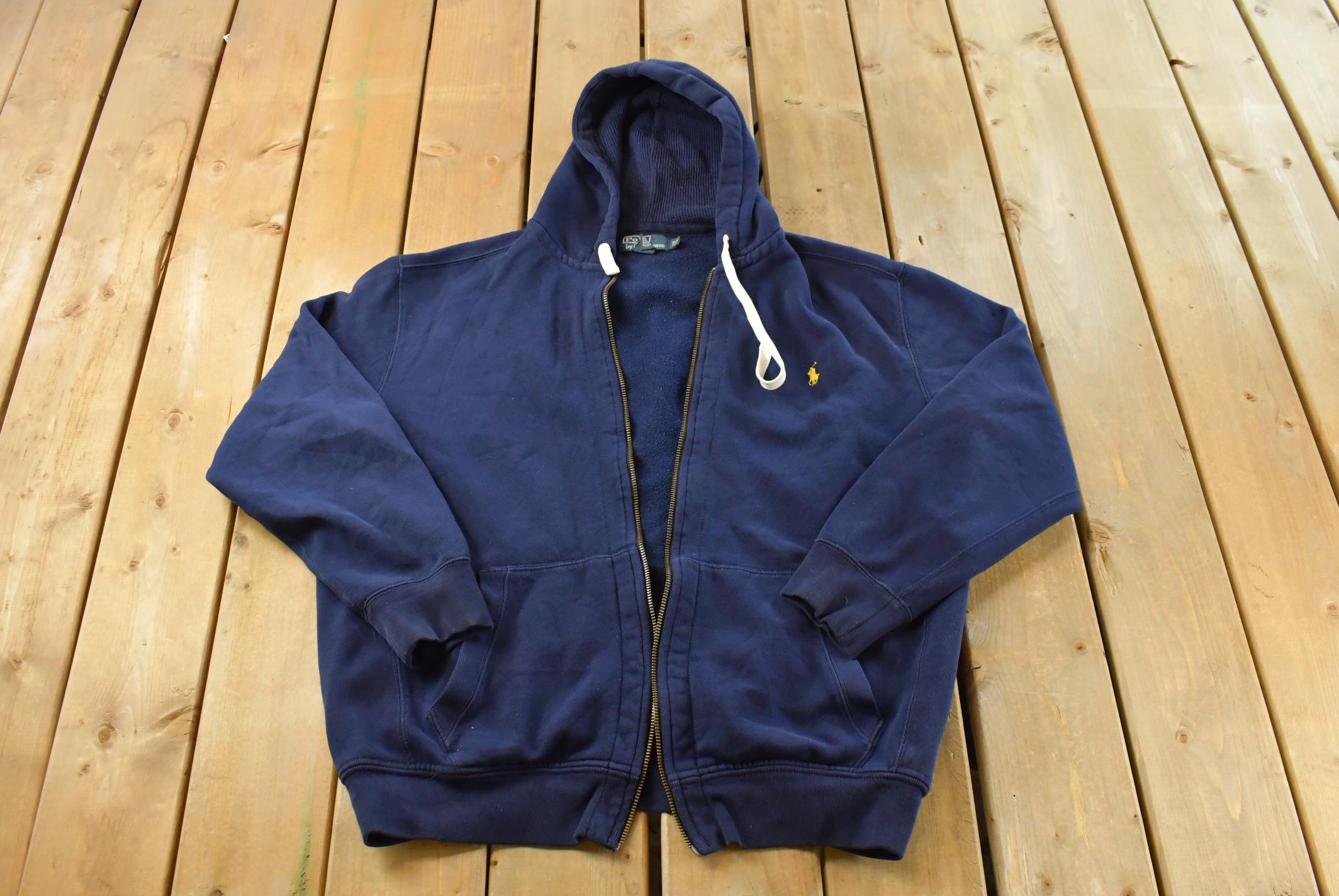 Vintage 1990s Polo Ralph Lauren Blue Thermal Lined Full Zip Hoodie