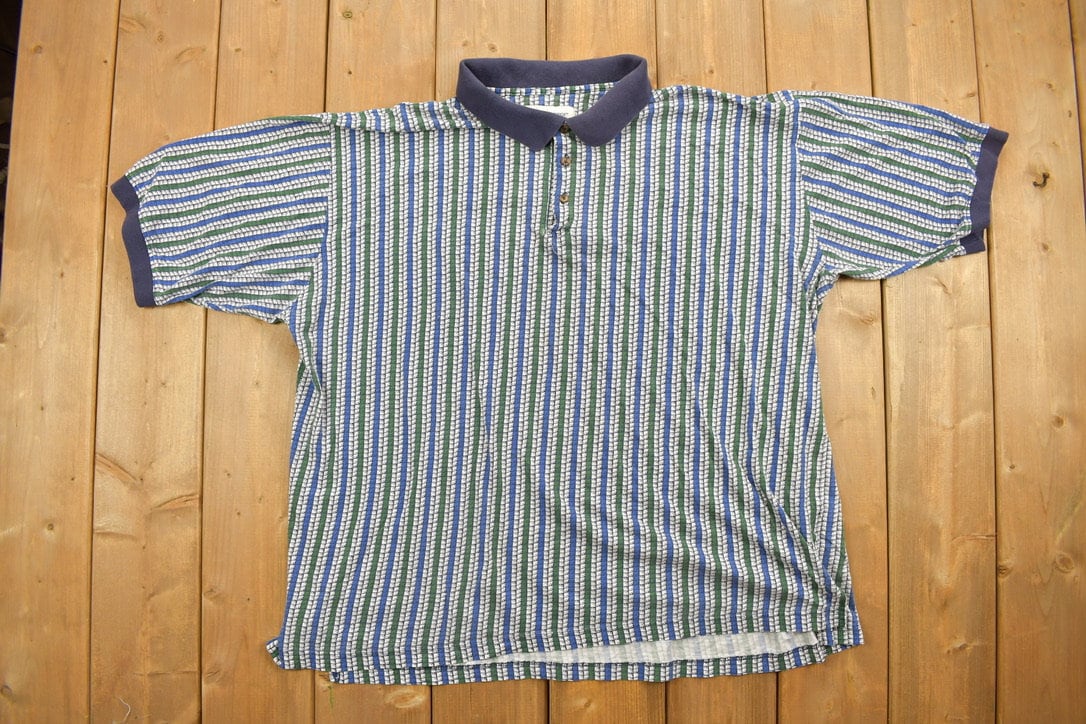 Vintage 1990s Munsingwear All Over Print Collared Polo Shirt / Vintage Polo Shirt / Streetwear / Button Up Shirt / Abstract Pattern