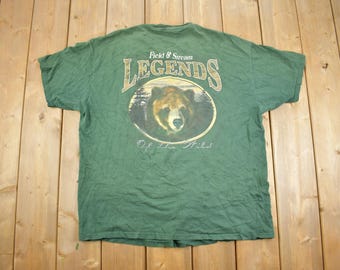 Camiseta vintage de los años 90 de Field & Streams con estampado de oso grizzly y leyendas de la naturaleza / Aire libre / Naturaleza salvaje