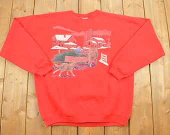 Vintage 1990s Winter Farm Graphic Sweatshirt / Souvenir / Vintage Sweatshirt / Farm Graphic / Wilderness Sweatshirt / Heavyweight