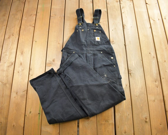 Vintage 1990s Carhartt Black Double Knee Canvas Overalls Size 38 X