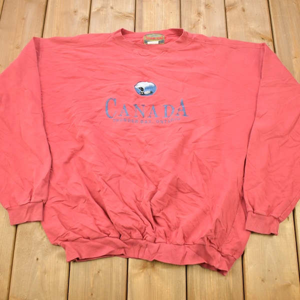 Vintage 1990s Thunder Bay Ontario Canada Embroidered Crewneck Sweatshirt / 90s Crewneck / Souvenir Sweater / Travel And Vacation