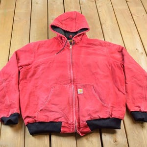 Vintage 2000s Distressed Carhartt Red Active Jacket Size L / Red Carhartt / Hooded Carhartt / Carhartt Jacket