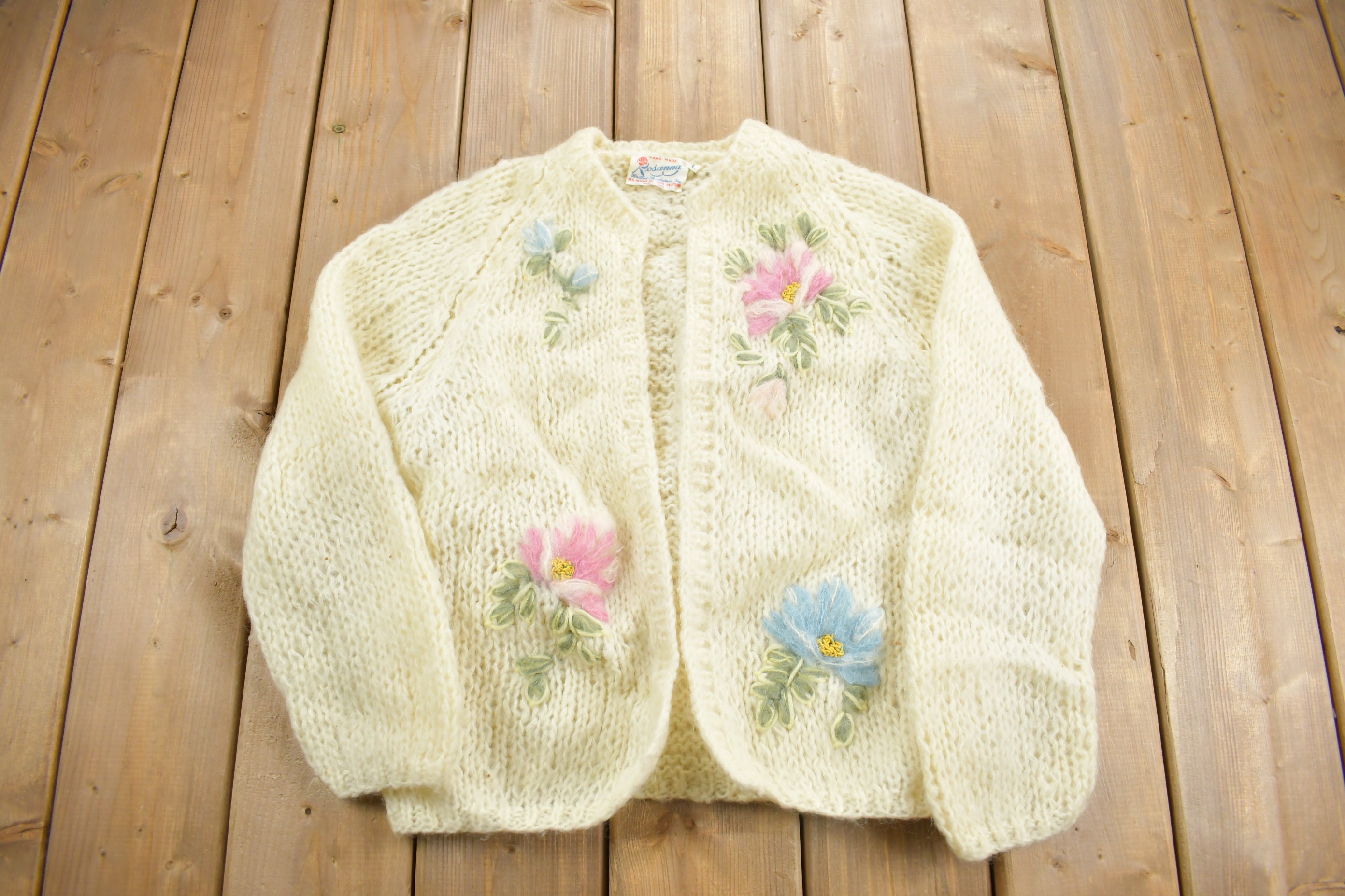 Vintage 1970s Rosanna Mohair Wool Blend Knit Sweater / Vintage 90s 