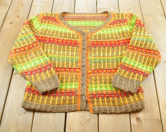 Vintage 1980er Hausgemachte Strickjacke Cardigan Pullover Herren S / 80s Cardigan Sweatshirt / Basics / Essentials / Layering