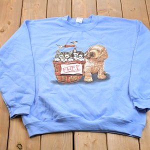 Vintage 1990s Cute Dog & Kitten Crewneck / 90s Crewneck / Animals / Vintage Sweatshirt / American Streetwear / Pullover Sweatshirt