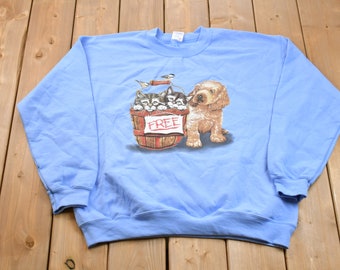 Vintage 1990er Jahre Süßer Hund & Kätzchen Crewneck / 90er Crewneck / Tiere / Vintage Sweatshirt / American Streetwear / Pullover Sweatshirt