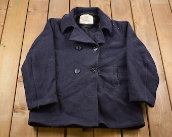Vintage 1975 USN Naval Wool Double Breasted Jacket / Wool Jacket  / 70s Jacket / Outdoor / Winter / Navy Pea Coat