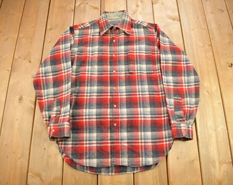 Vintage 1970s Pendleton Shadow Plaid Button Up Board Shirt / 100% Virgin Wool / Casual Wear / Made In USA /
