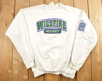 Vintage 1990s NHL Wildfire Valenta 22 Hockey Crewneck / Sportswear / Embroidered / Athleisure / Made In Canada / Streetwear / Hanes Sweater
