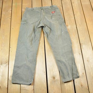 Vintage 1990s Dickies Olive Denim Work Jeans Size 36 x 32 / 90s Carpenter Pants / Made In USA / Distressed Carhartt / Vintage Workwear