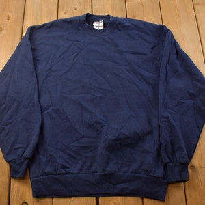 Vintage 1990s Jerzees Navy Blank Crewneck Sweatshirt / 90s Crewneck / Made In USA / Essential / Streetwear / 90s Blank