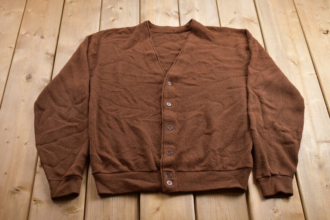 Vintage 1990s Knitted Brown Cardigan Sweater / Vintage Cardigan