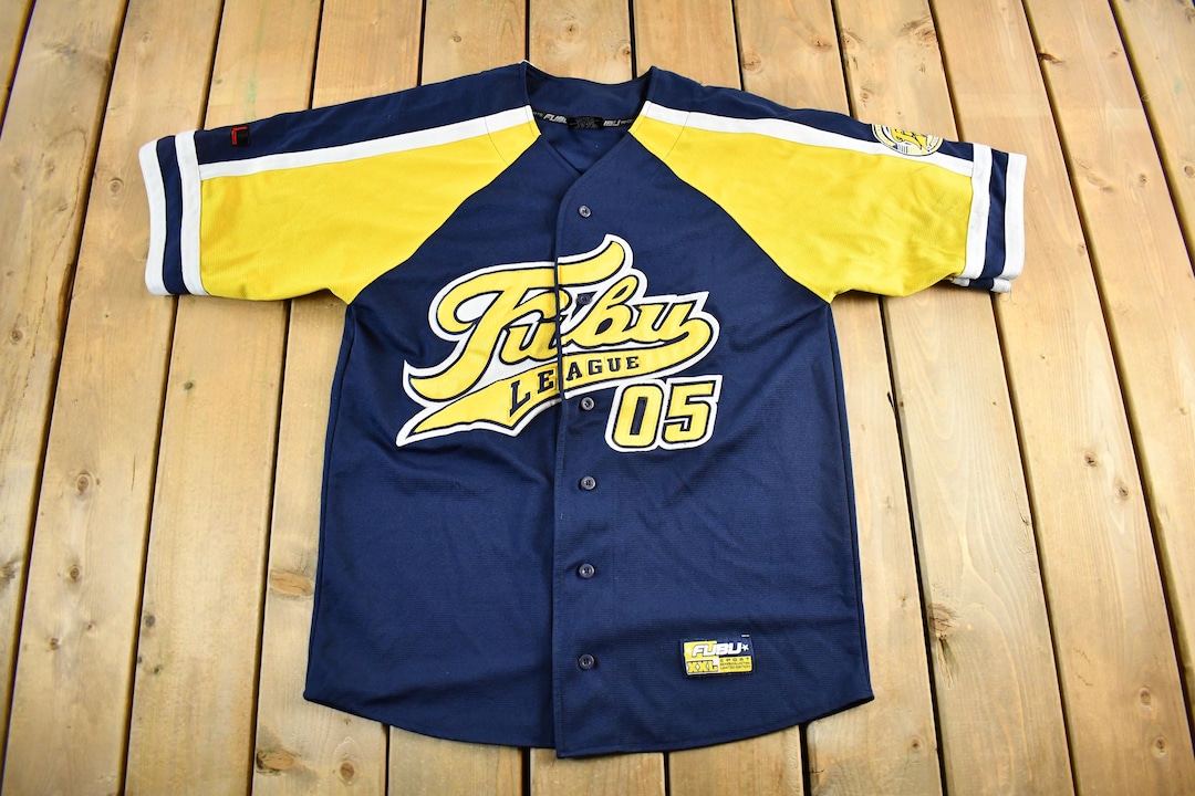 FUBUベースボールシャツ　黄色　紺 Vintage Y2K FUBU Baseball Jersey Men's XL / Sportswear / Vintage