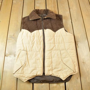 Vintage 1970s Brown & Cream Multicolour Vest / Outdoorsman / Bubble Vest / Streetwear / 70s Vest / Zip Up
