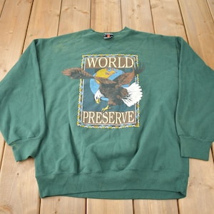 Vintage 1990s World Preserve Bald Eagle Outdoorsman Crewneck Sweatshirt Made In USA