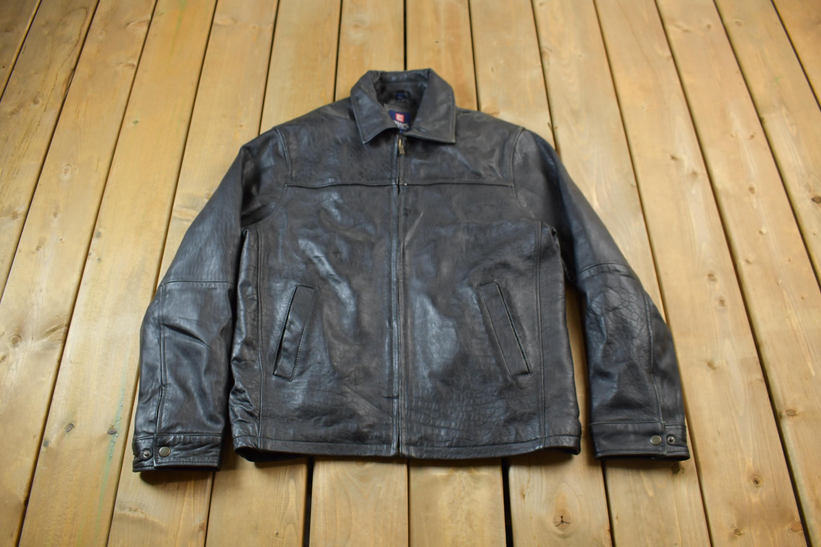 Vintage 1990s Chaps Leather Zip up Jacket / Fall Outerwear