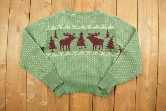 Vintage 1940s Moose Knit Wool Sweater / Christmas… - image 2