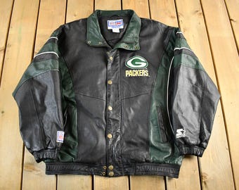 Vintage 90s Green Bay Packers Jacket Leather Champion Zip up Coat