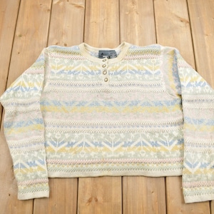 Vintage 1990s Liz Wear Striped Knit Sweater / Quarter Button / Abstract Pattern / Liz Clairborne