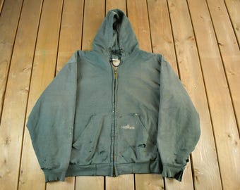 Sudadera térmica con capucha y cremallera Carhartt vintage de los años 90, desgastada por el sol, talla 2XL para hombre / Ropa de trabajo con mucho desgaste / Suéter Carhartt de los 90