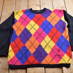 Vintage 1990s Limited Argyle Wool Knit Sweater / Vintage 90s Crewneck / Colourful / Vintage Knit / Winter Sweatshirt / Argyle Sweater