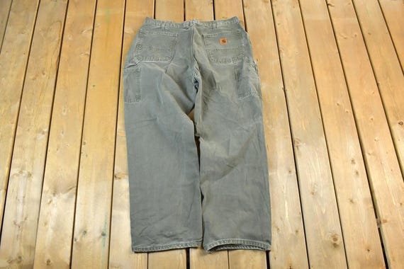 Vintage 1990s Olive Carhartt Wide Leg Denim Work Pants Size 38 X