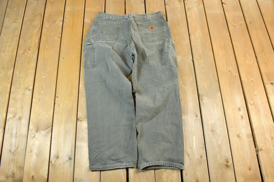 Vintage 1990s Olive Carhartt Wide Leg Denim Work Pants Size 38 X