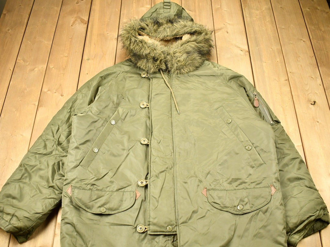Vintage 1990s Nautica Jeans Co Fur Hood Winter Parka Jacket