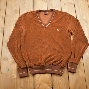 Vintage 1980s Ketch Velour V Neck Sweater / Vintage 80s V Neck / V Neck / Velour V Neck / Sweatshirt / Velour Sweater / Ketch Sweater