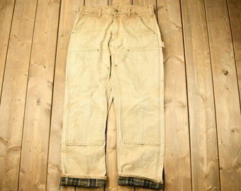 Vintage 1990s Carhartt Double Knee Blanket Lined Work Pants Size 33 x 29 / 90s Carpenter Pants / Distressed Carhartt / Vintage Workwear